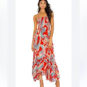 Free People Heat Wave Printed Maxi Dress Orange Red Size XS